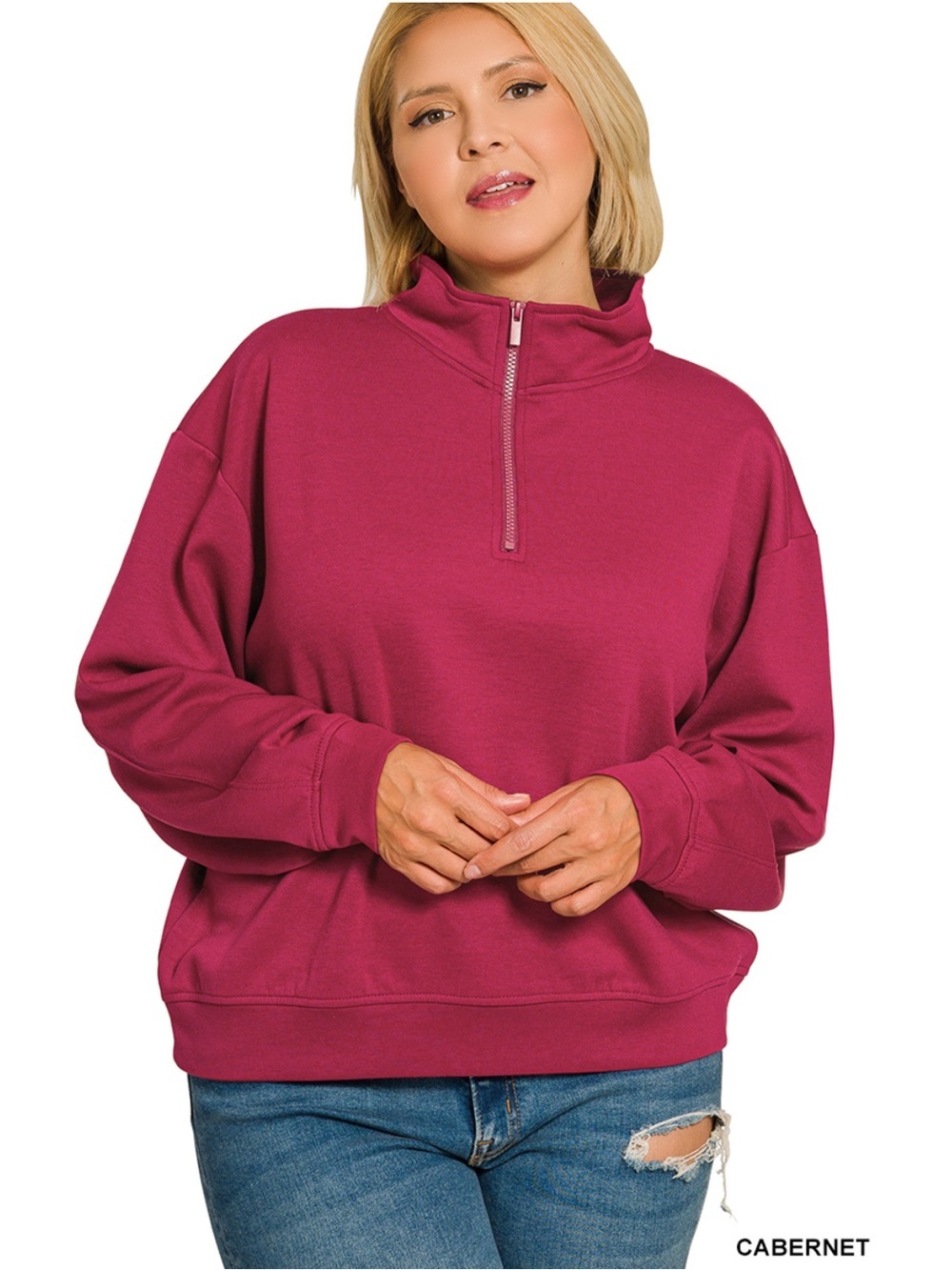 New!Plus Size Cabernet scub pullover Half-Zip Pullover Sweatshirt Size Size 1X